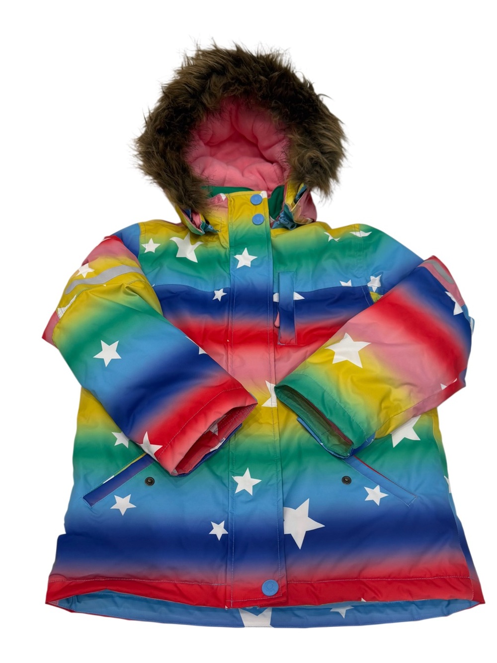 Mini Boden girls star print puffer Winter jacket rainbow Size 7-8